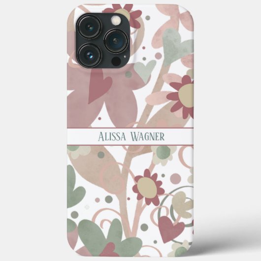 Roze Modern Floral Trendy Naam aanpassen Case-Mate iPhone Case (Achterkant)