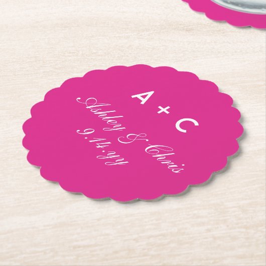 Roze Modern Gepersonaliseerd Bruiloft Receptie Fav Kartonnen Onderzetters (Gekanteld)