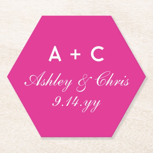 Roze Modern Gepersonaliseerd Bruiloft Receptie Fav Kartonnen Onderzetters (Voorkant)