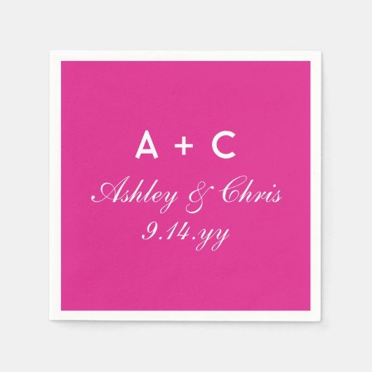 Roze Modern Gepersonaliseerd Bruiloft Receptie Fav Servet (Voorkant)