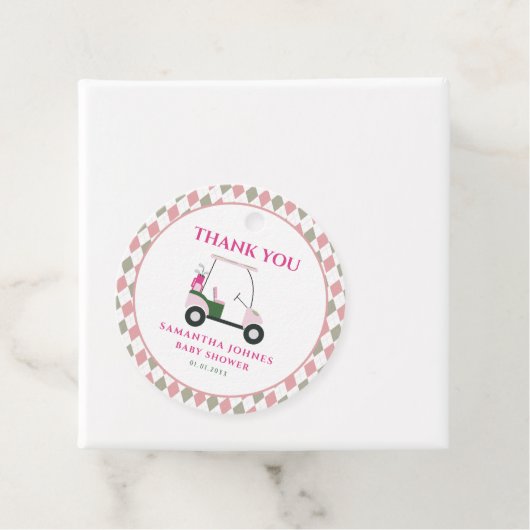 Roze Modern Golf Baby shower Bedankjes Labels (In situ)
