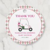 Roze Modern Golf Baby shower Bedankjes Labels (Voorkant)
