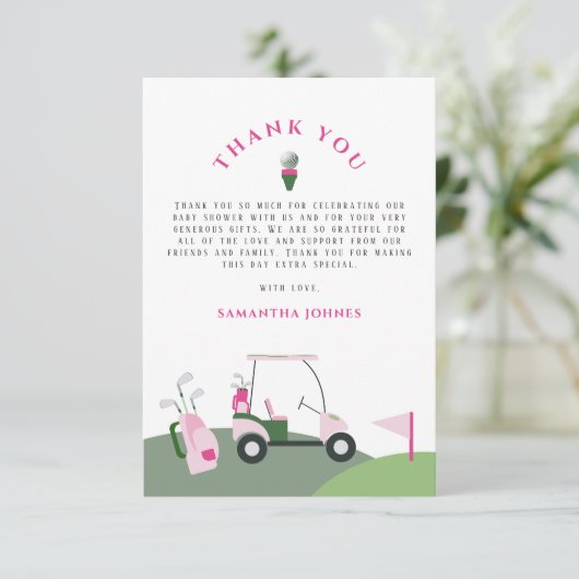 Roze Modern Golf Baby shower Bedankkaart (Staand voorkant)