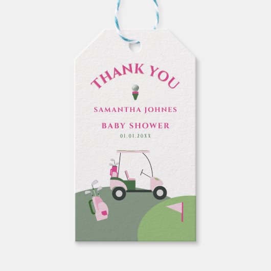 Roze Modern Golf Baby shower Cadeaulabel (Voorkant)