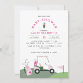 Roze Modern Golf Baby shower Invitation Kaart (Voorkant)