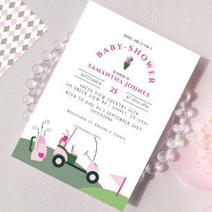 Roze Modern Golf Baby shower Invitation Kaart