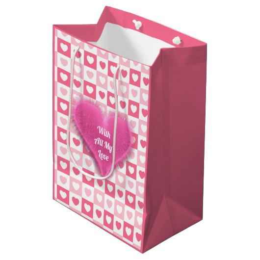 Roze Modern Heart Love Collectie Medium Cadeauzakje (Voorkant Gekanteld)