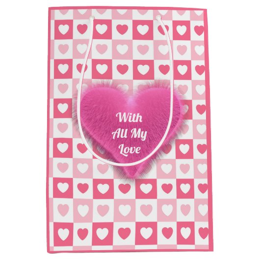 Roze Modern Heart Love Collectie Medium Cadeauzakje (Voorkant)