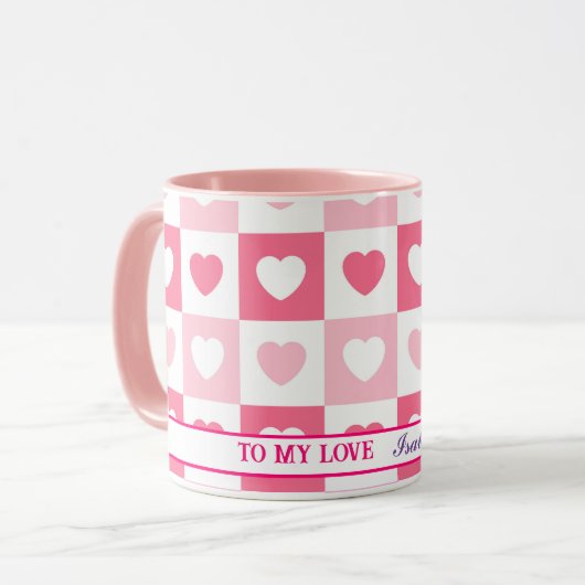 Roze Modern Heart Love Collectie Mok (Voorkant links)