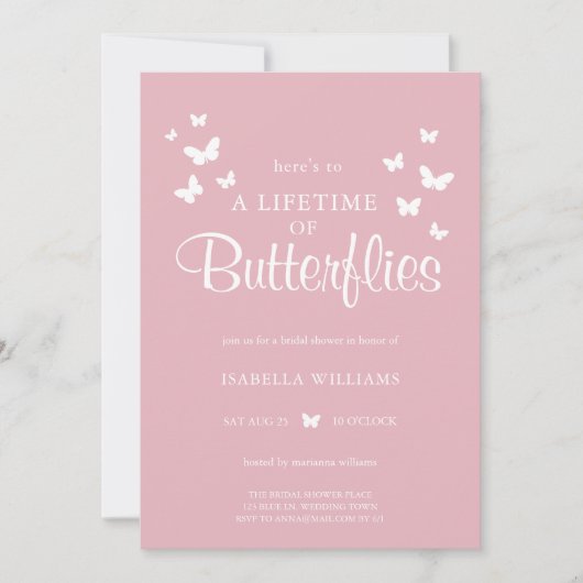 Roze Modern Hier is voor een leven van vlinders Kaart (Voorkant)