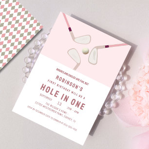 Roze Modern Hole in One Par-t-shirt golfverjaardag Kaart