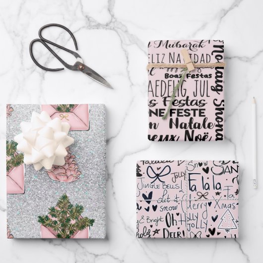 Roze Modern Holiday Wrapping Papier Inpakpapier Vel (Voorkant)