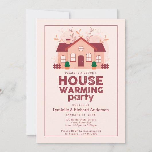 Roze Modern Home Huisverwarmend Feest Kaart (Voorkant)