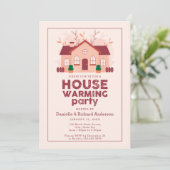 Roze Modern Home Huisverwarmend Feest Kaart (Staand voorkant)