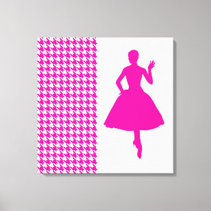 Roze Modern Houndstooth met mode Silhouette Canvas Afdruk