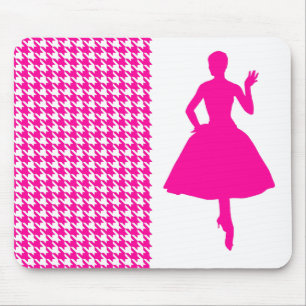 Roze Modern Houndstooth met Mode Silhouette Muismat