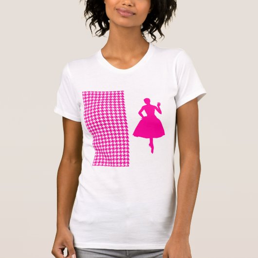 Roze Modern Houndstooth met Mode Silhouette T-shirt (Voorkant)