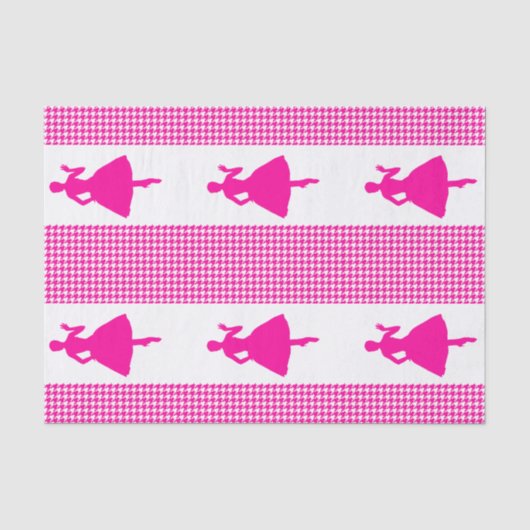 Roze Modern Houndstooth met Mode Silhouette Tissuepapier (Voorkant)