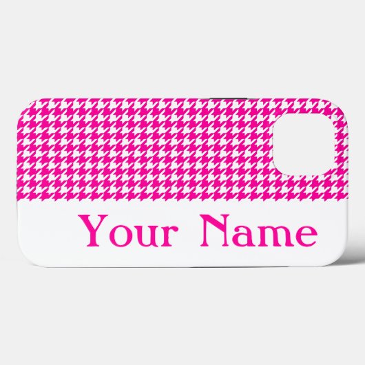 Roze Modern Houndstooth met naam Case-Mate iPhone Case (Achterkant (horizontaal))