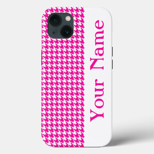 Roze Modern Houndstooth met naam Case-Mate iPhone Case (Achterkant)