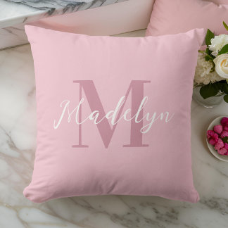 Roze Modern Initiaal Naam Monogram Kussen
