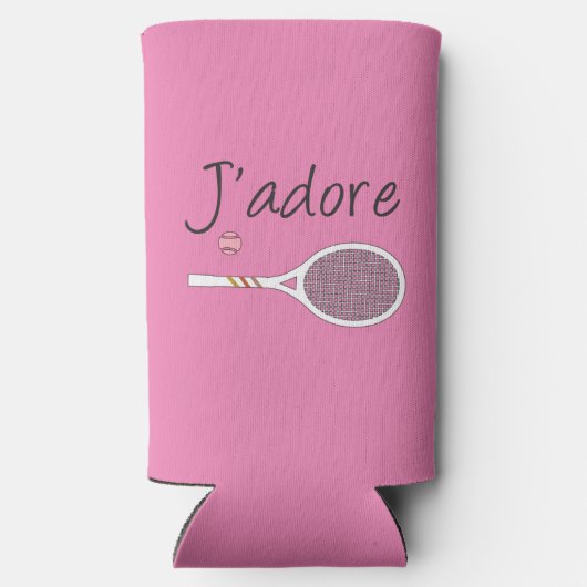 Roze Modern J'adore I Love Tennis Seltzer Blikjeskoeler (Achterkant)