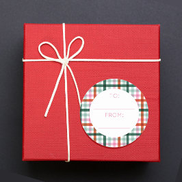 Roze Modern Kerstmis naar Gingham Ronde Sticker