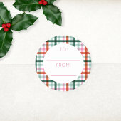 Roze Modern Kerstmis naar Gingham Ronde Sticker