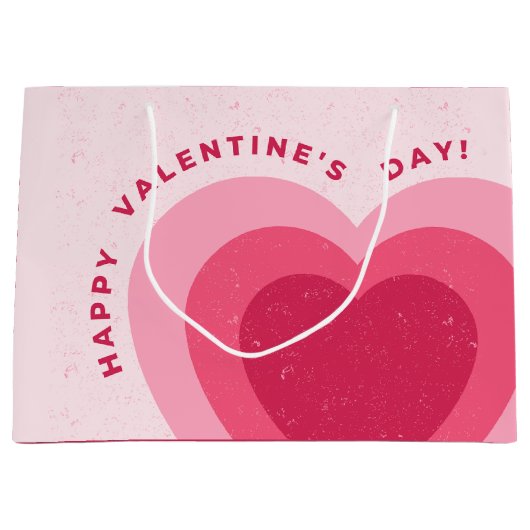Roze Modern Love Heart Happy Valentine Day Groot Cadeauzakje (Voorkant)
