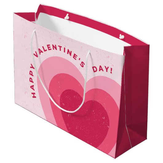 Roze Modern Love Heart Happy Valentine Day Groot Cadeauzakje (Achterkant Gekanteld)