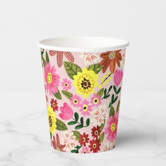 Roze modern madeliefje bloemenveer patroon papieren bekers (Rechts)