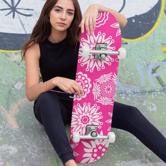 Roze Modern Meisje Abstract Trendy Cool Floral Persoonlijk Skateboard