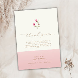 Roze Modern Minimal Boho Wildflower Baby shower Bedankkaart