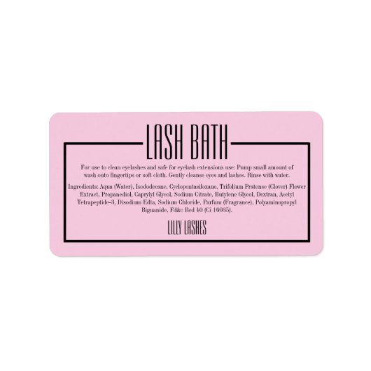 Roze Modern Minimalistisch Lash Bath Label (Voorkant)