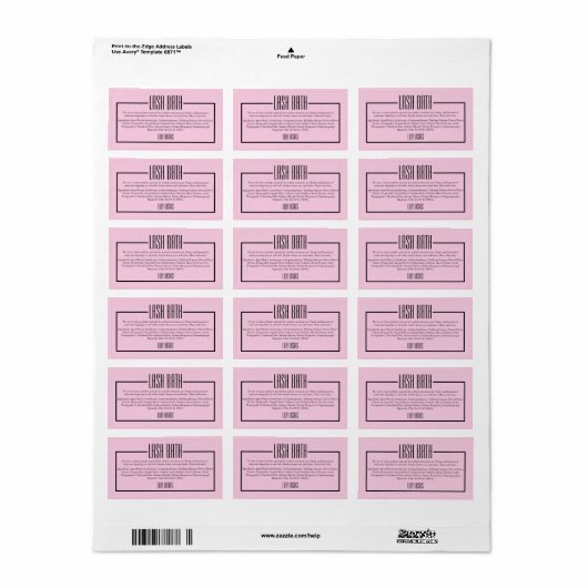Roze Modern Minimalistisch Lash Bath Label (Full Sheet)