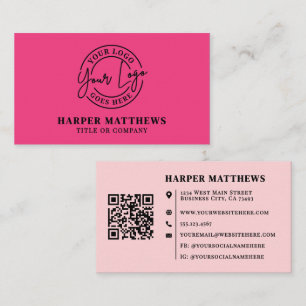 Roze Modern Minimalistisch Logo QR Code Zakelijke  Visitekaartje