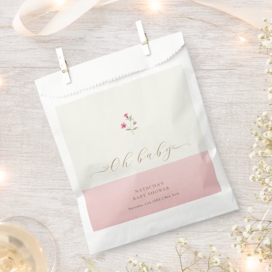 Roze Modern Minimalistisch Wildflower Baby shower Bedankzakje (Geknipt)