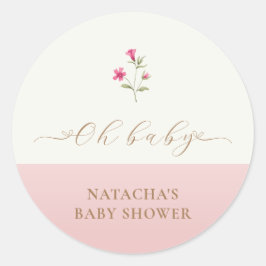 Roze Modern Minimalistisch Wildflower Baby shower Ronde Sticker