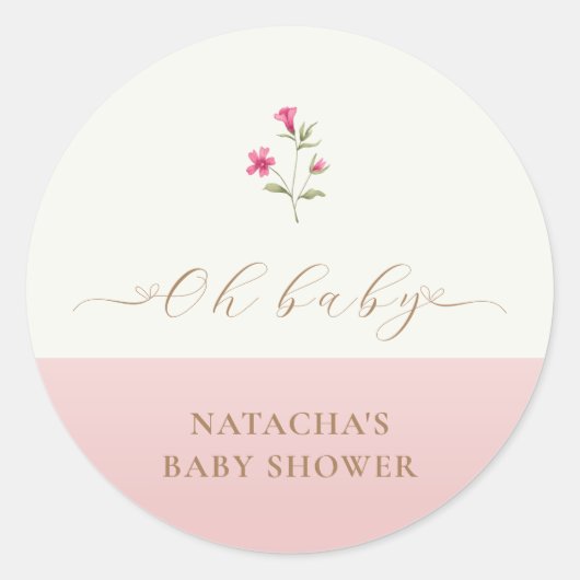 Roze Modern Minimalistisch Wildflower Baby shower Ronde Sticker (Voorkant)