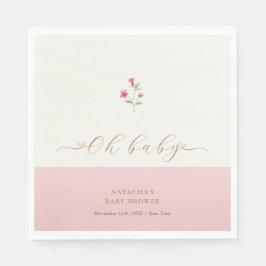 Roze Modern Minimalistisch Wildflower Baby shower Servet