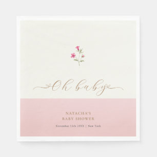 Roze Modern Minimalistisch Wildflower Baby shower Servet