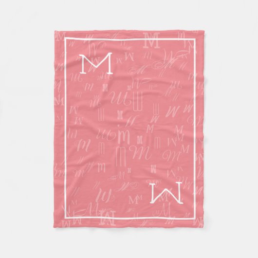 Roze modern monogram fleece deken (Voorkant)