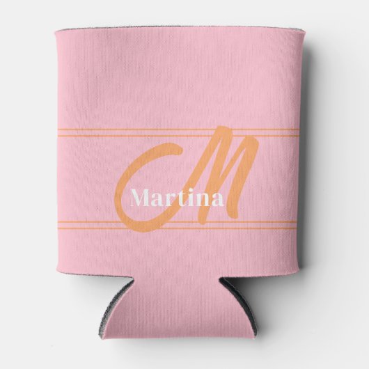 Roze Modern Monogram Initiaal Koelbox Blikjeskoeler (Voorkant)