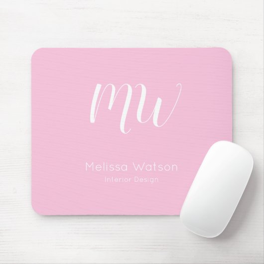 Roze Modern Monogram Medewerker Initialen Business Muismat (Met muis)