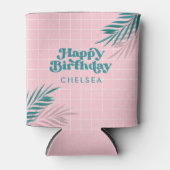 Roze Modern Pool Party Palm Leaves Verjaardag Blikjeskoeler (Voorkant)