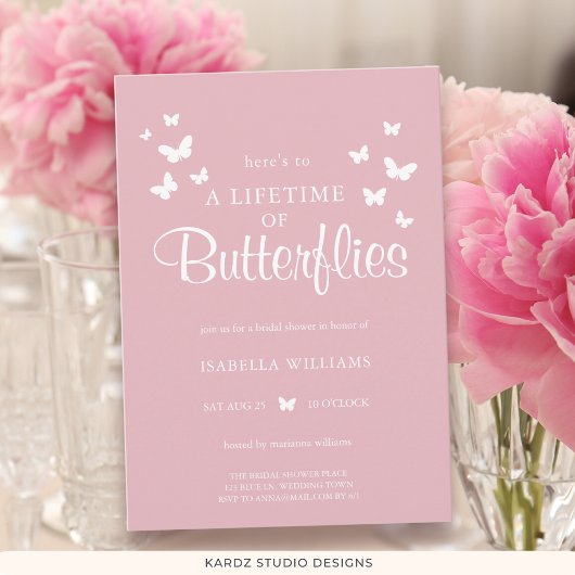 Roze Modern Proost op een heel leven vol vlinders Kaart