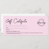 Roze Modern Schrift Custom Logo Cadeaubon Certific Kaart (Voorkant / Achterkant)