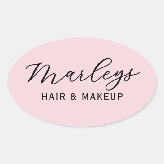 Roze Modern Schrift Zakelijk Monogram Ovale Sticker (Voorkant)