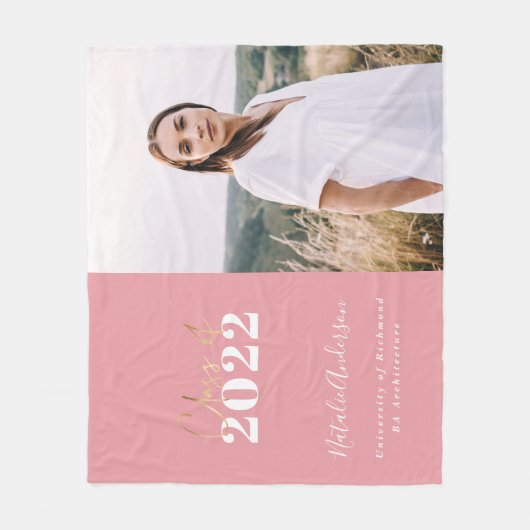 roze modern script afstudeerder multi-fotoreklasse fleece deken (Voorkant)