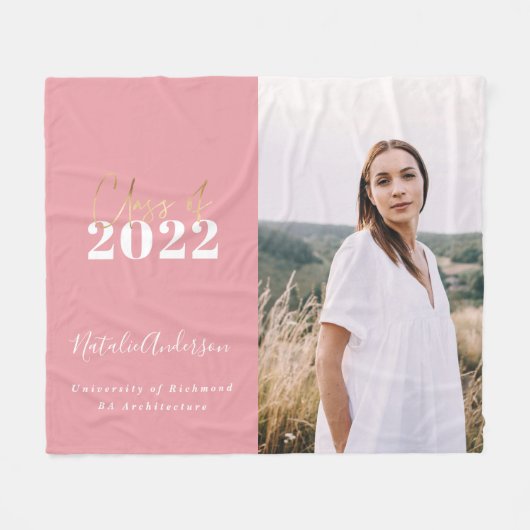 roze modern script afstudeerder multi-fotoreklasse fleece deken (Voorkant (Horizontaal))